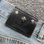 Black & White Cross Patch Light Denim Baggy Jeans™