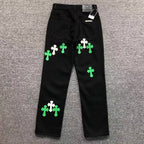Green & White Cross Patch Black Denim Jeans™