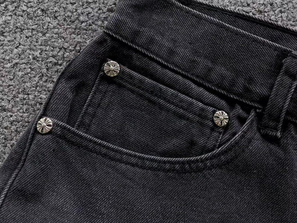 Black & White Cross Patch Baggy Black Jeans™