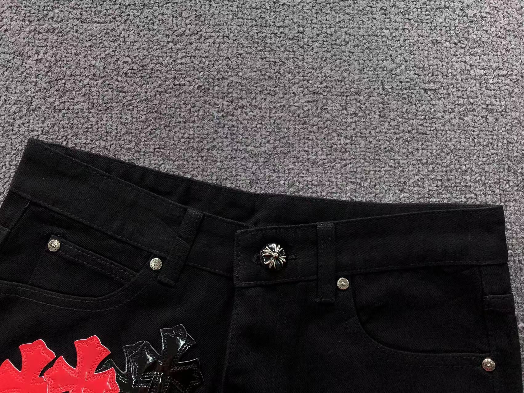 Black Red & Leopard Cross Patch Typography Logo Black Jeans™