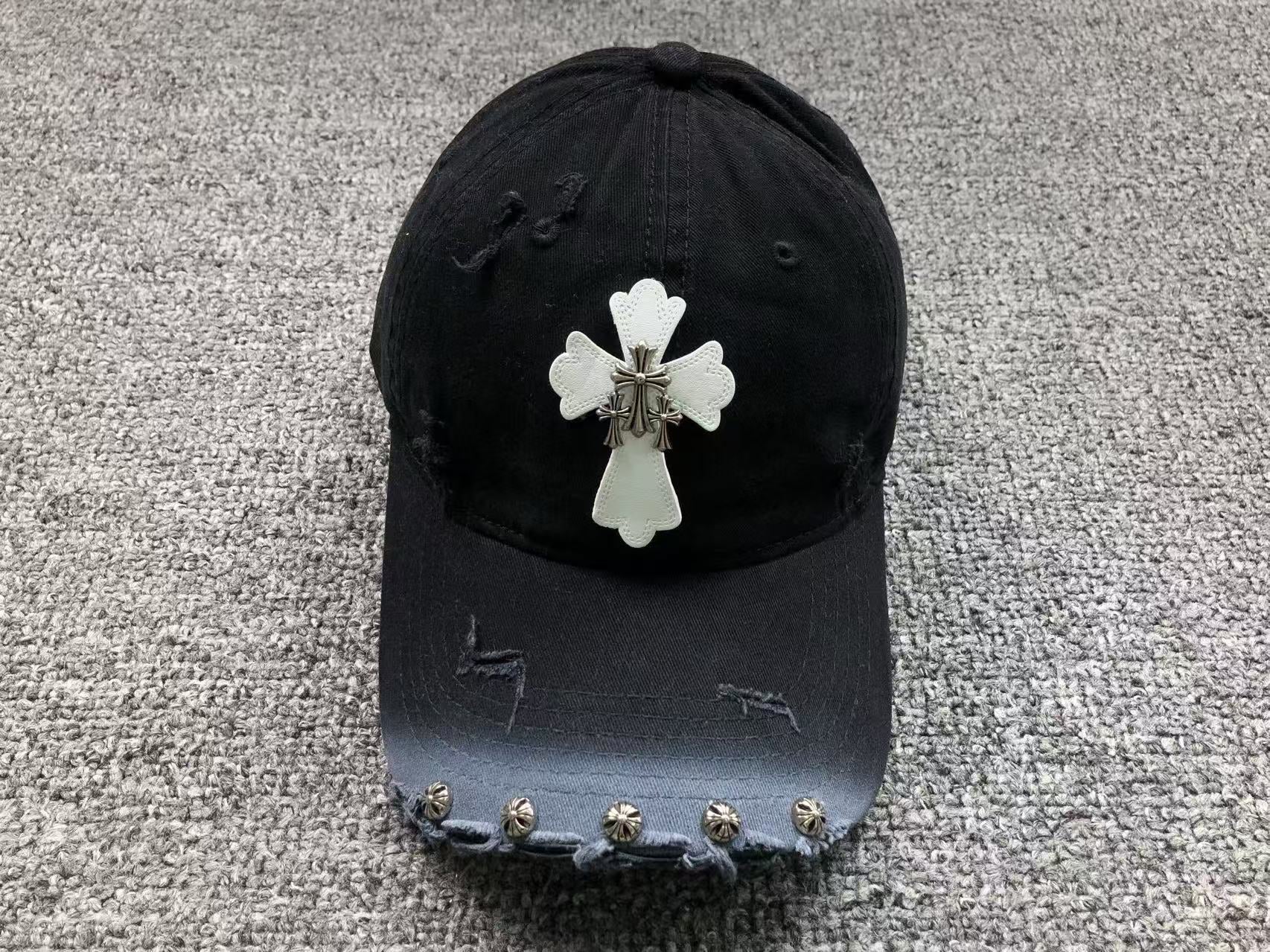 Triple Metallic & Leather Cross Torn Fabric Baseball Cap™