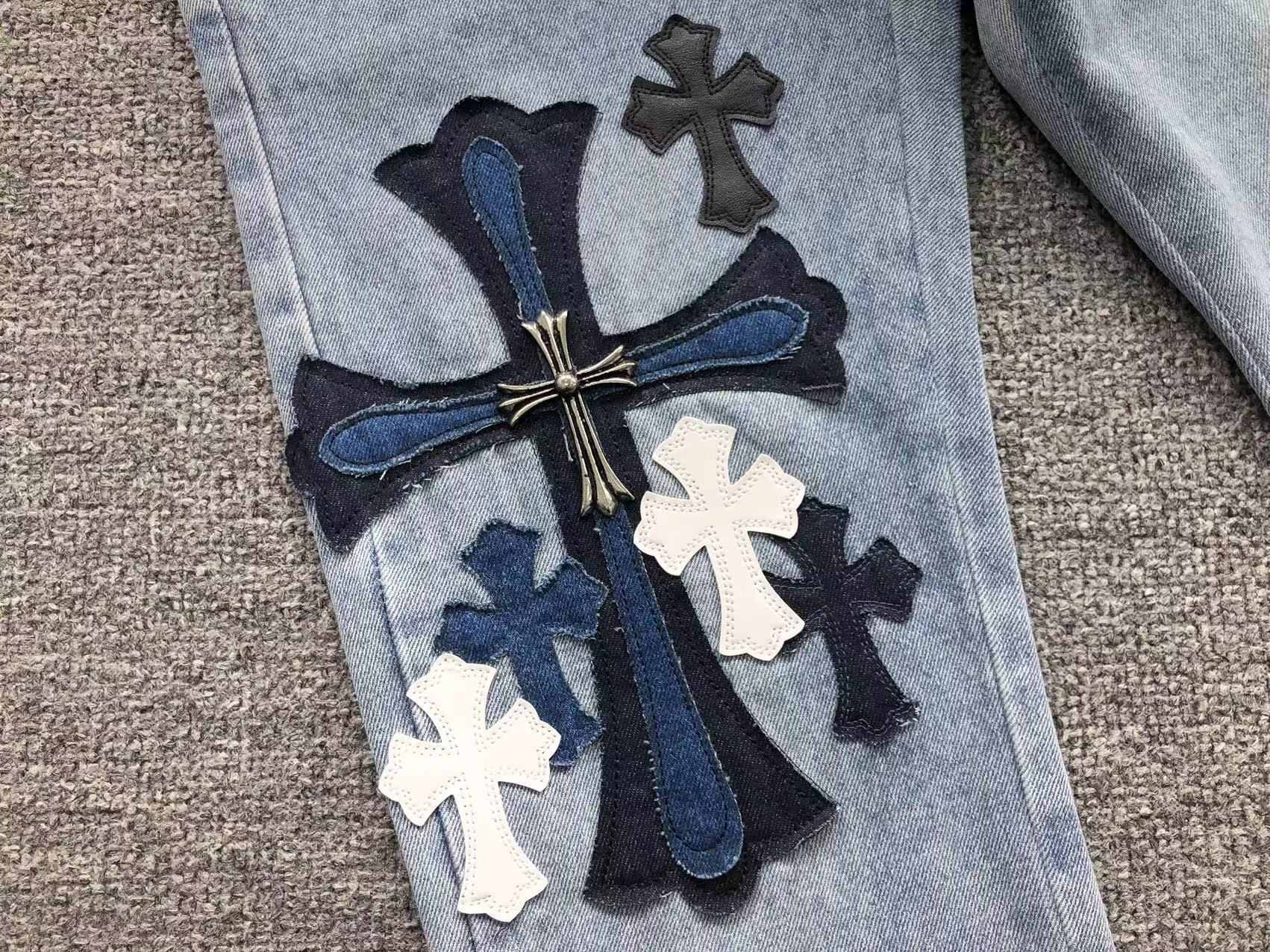 Mixed Blue & White Cross Patch Light Denim Jeans™