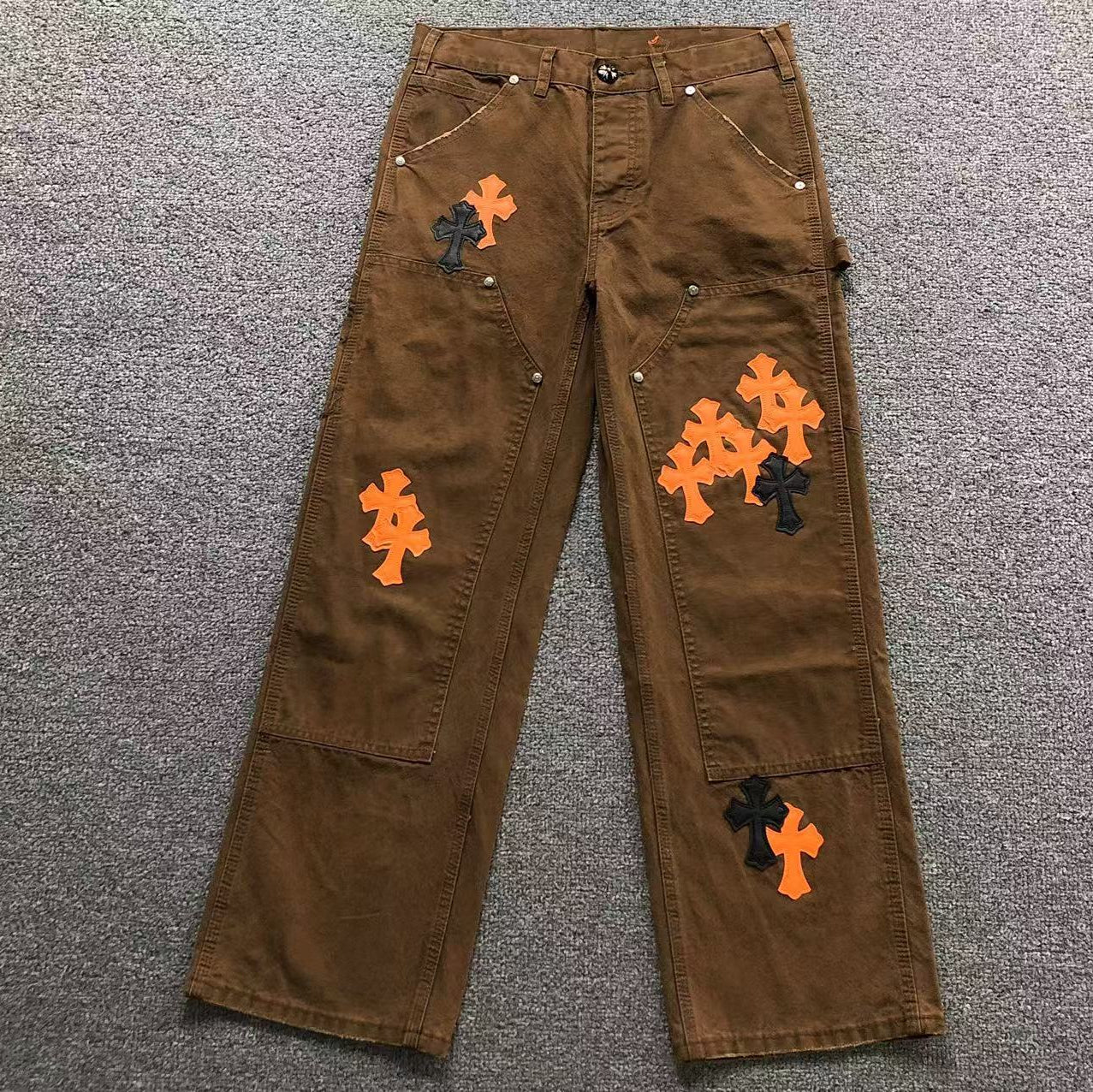 Black & Orange Cross Patch Brown Carpenter Pants™