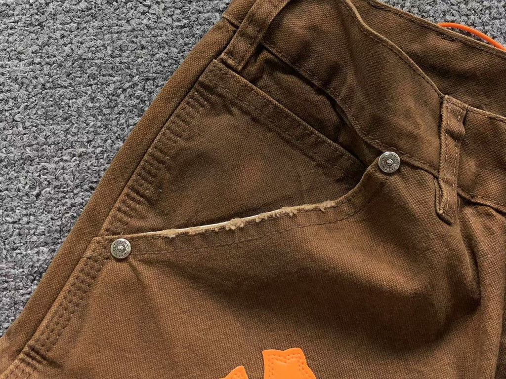 Black & Orange Cross Patch Brown Carpenter Pants™