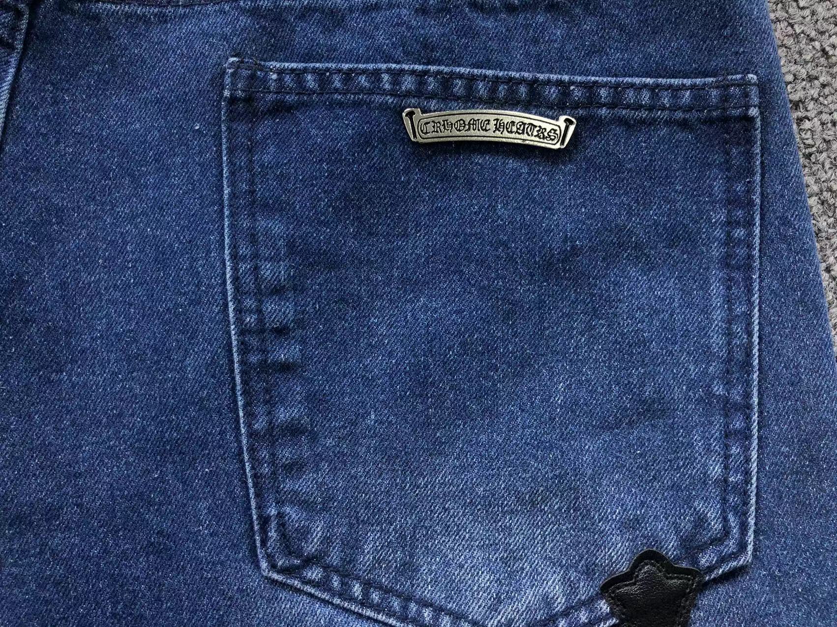 Brown Black & White Cross Patch Blue Denim Jeans™