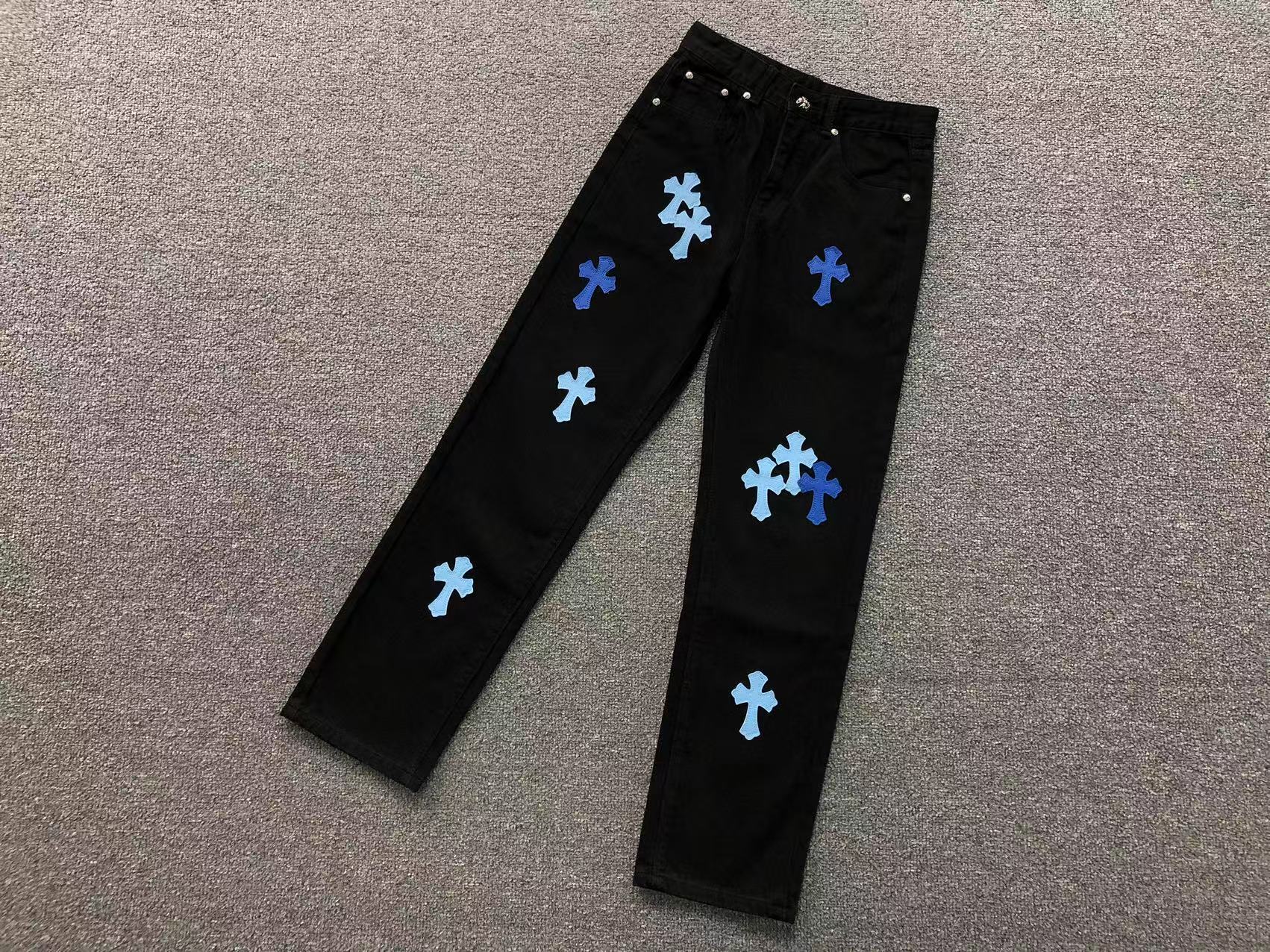 Blue & Light Blue Cross Patch Black Denim Jeans™