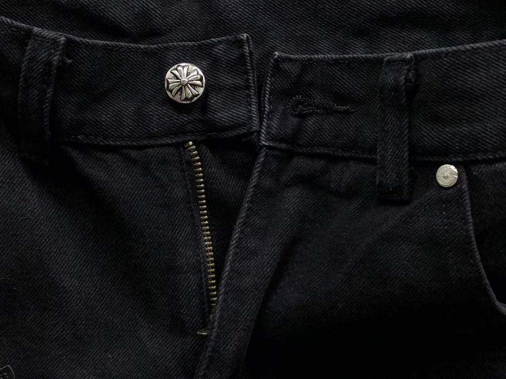 Black Cross Patch Black Jean Shorts™