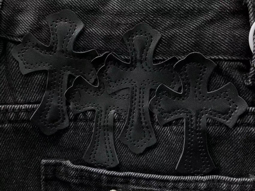 White Cross Patch Black Denim Jeans™
