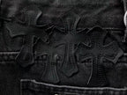 White Cross Patch Black Denim Jeans™