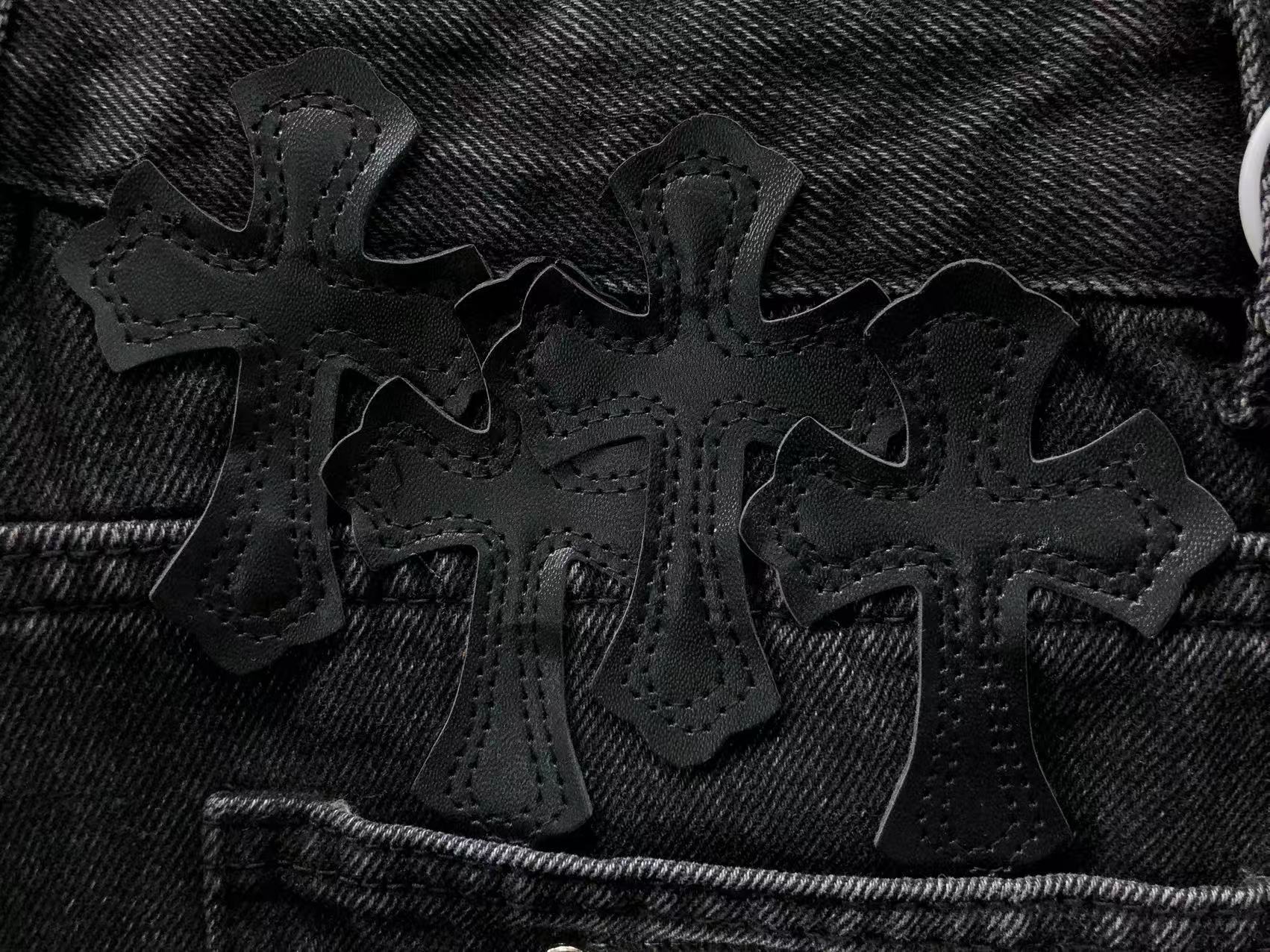 White Cross Patch Black Denim Jeans™