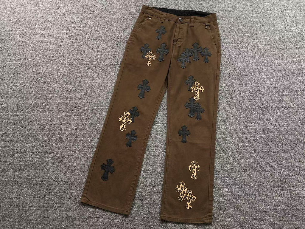 Black & Leopard Cross Patch Brown Denim Jeans