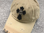 Triple Metallic & Leather Cross Torn Fabric Baseball Cap™