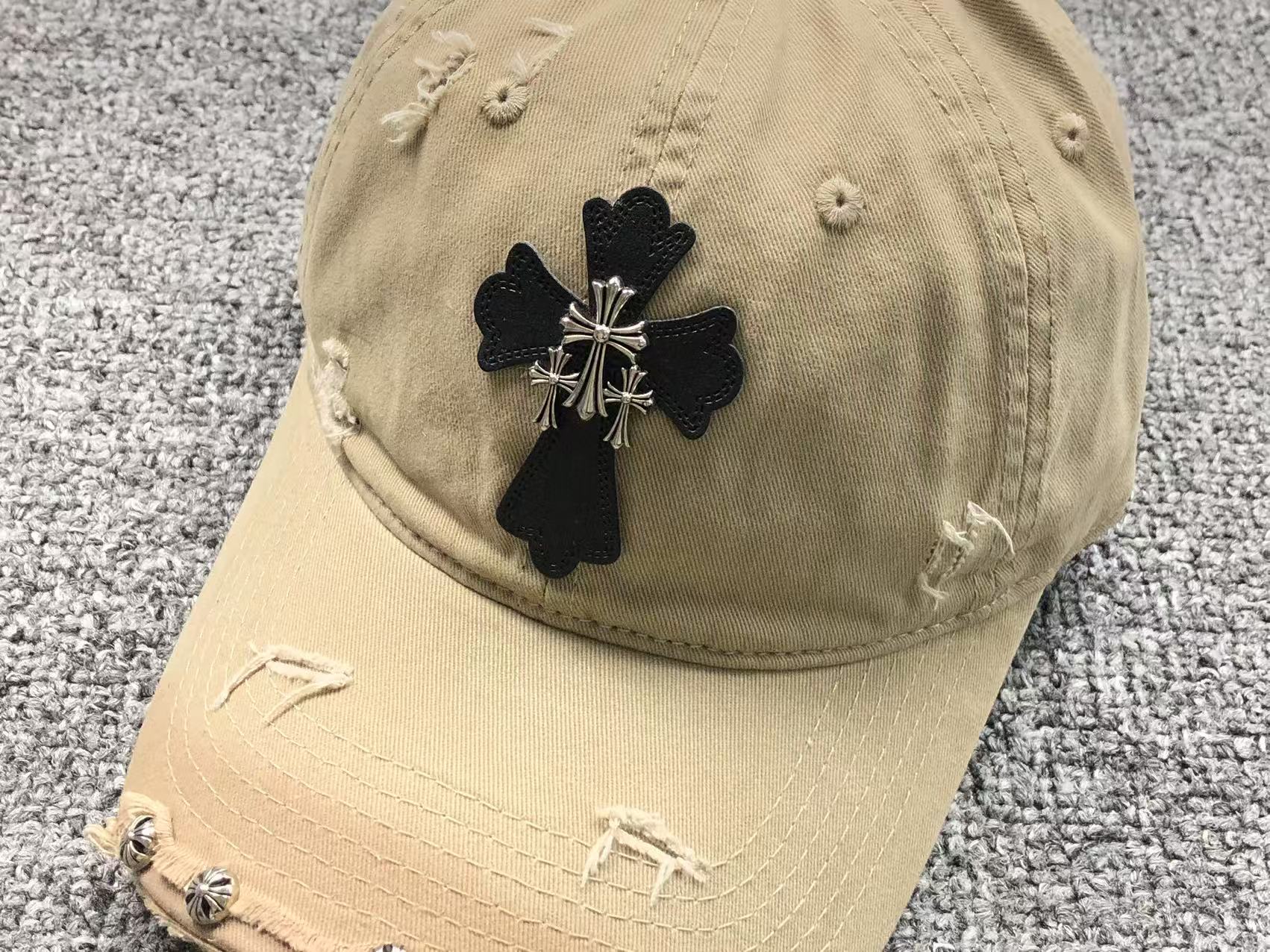 Triple Metallic & Leather Cross Torn Fabric Baseball Cap™