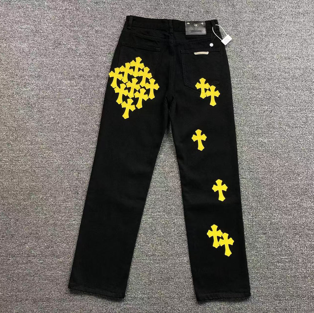 Yellow Cross Patch Black Denim Jeans™