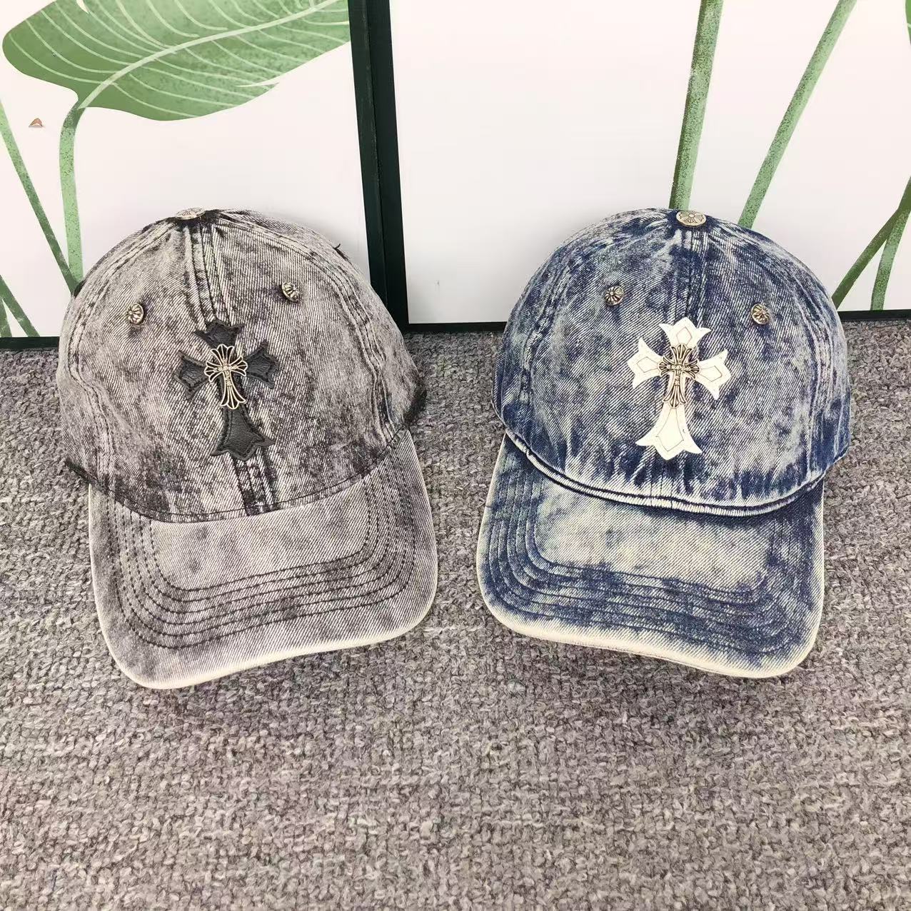 Leather & Metallic Cross Denim Baseball Cap™