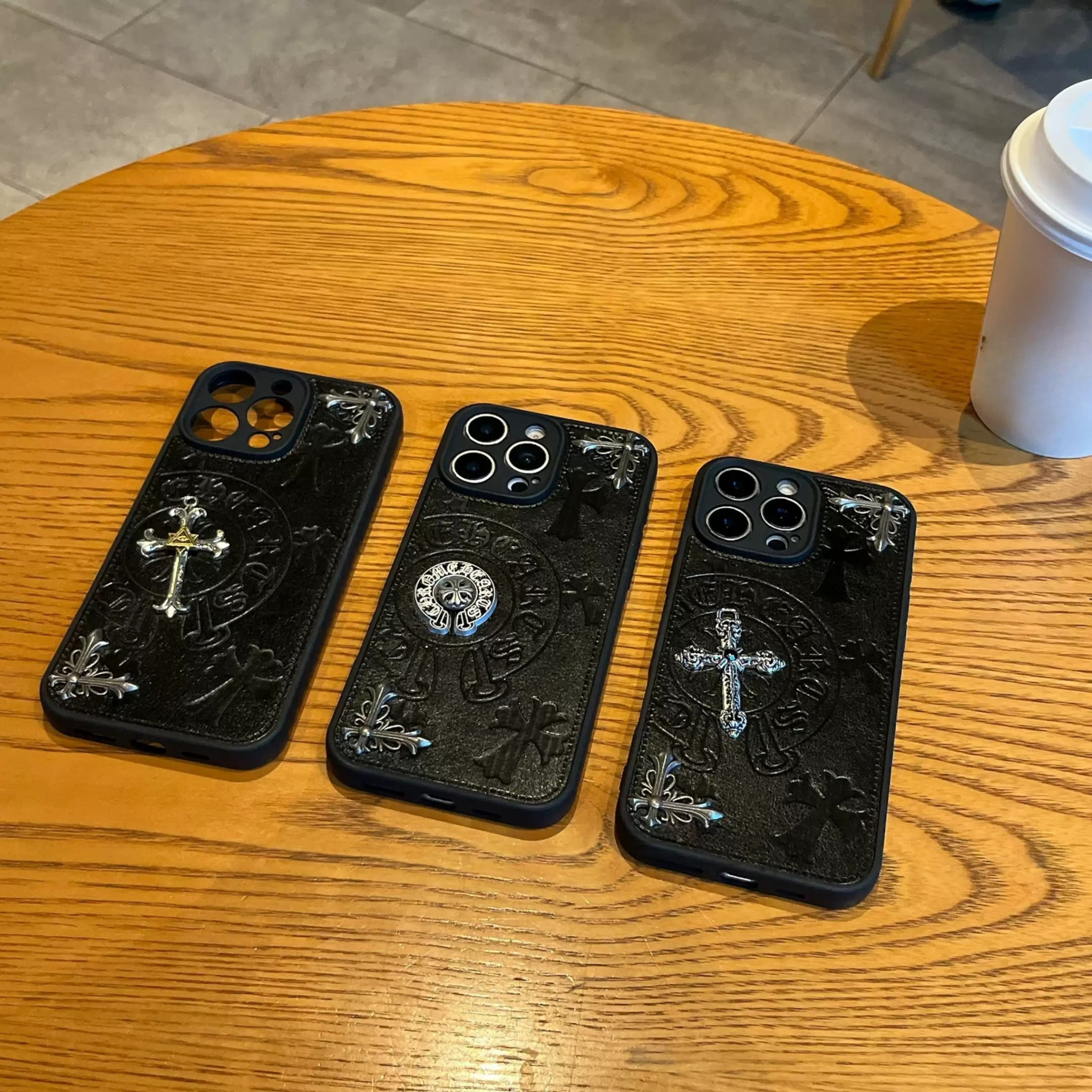 Metallic 3D Symbol Black Leather Phone Case™