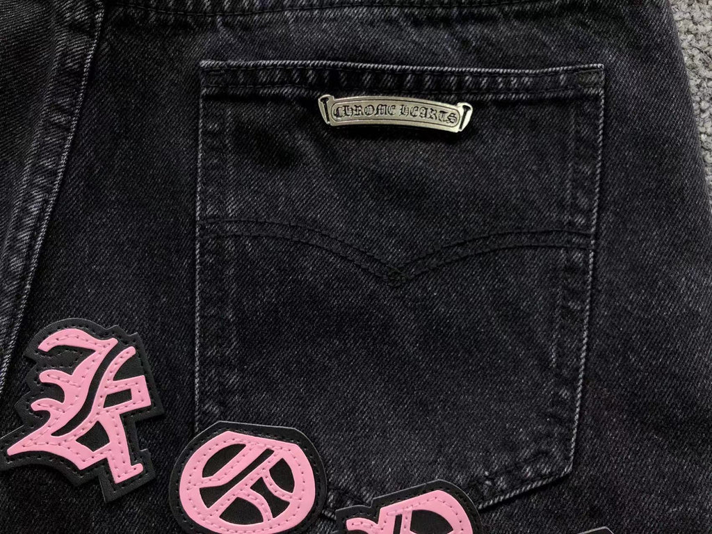 Black & Pink Cross Patch Black Jeans™