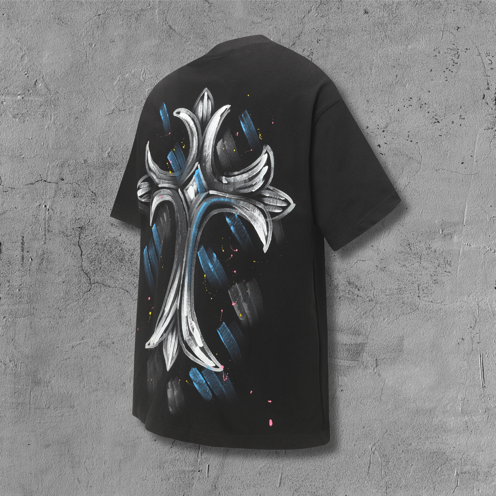 Brushstroke Cross Graphic Black T-Shirt™