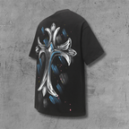 Brushstroke Cross Graphic Black T-Shirt™