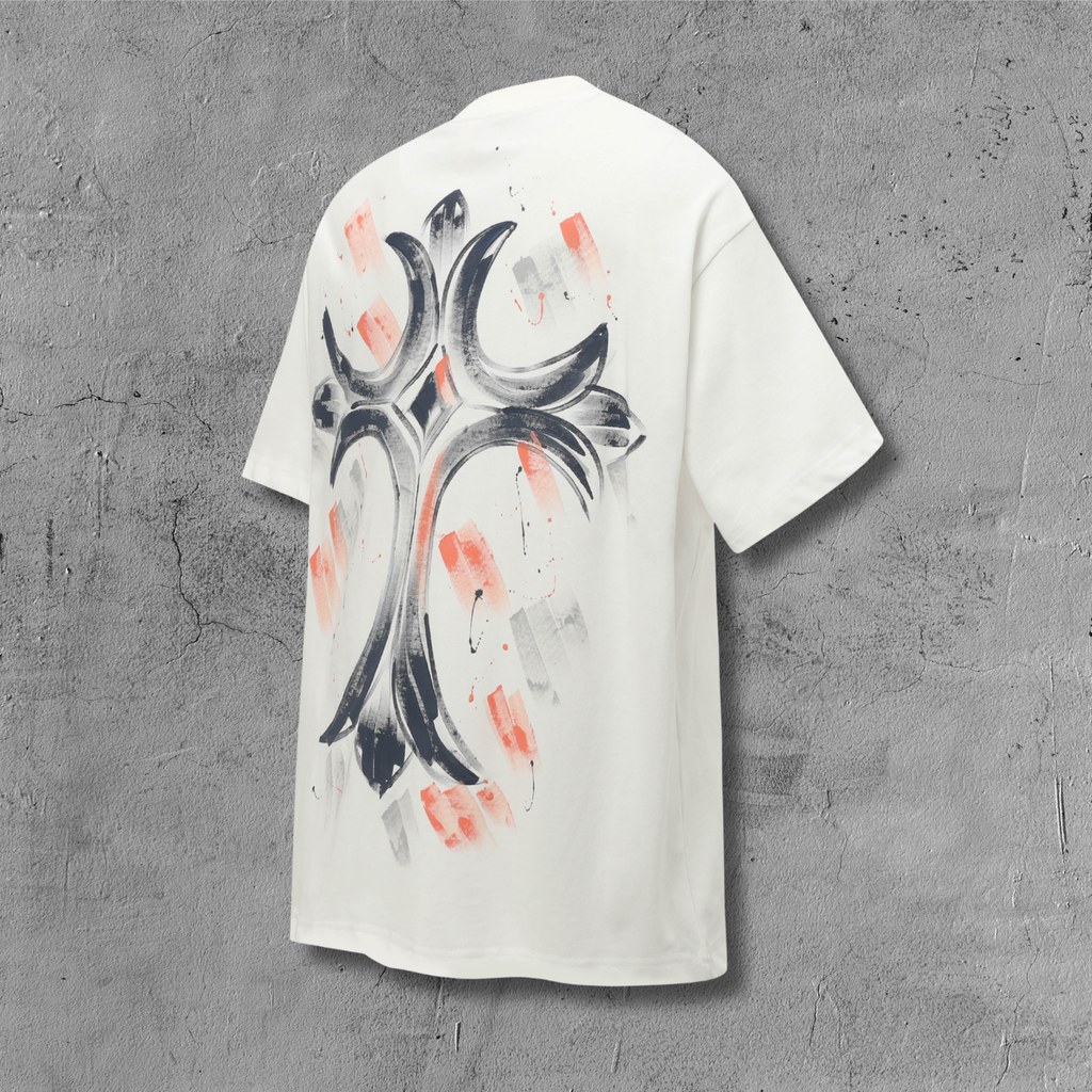 Brushstroke Cross Graphic White T-Shirt™
