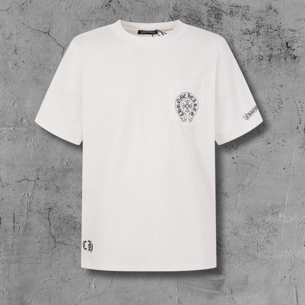 Black Horseshoe Ornate Cross White T-Shirt™