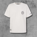 Black Horseshoe Ornate Cross White T-Shirt™