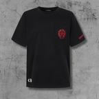 Red Horseshoe Ornate Cross Black T-Shirt™