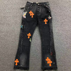 Orange Cross Patch Art Black Jeans™