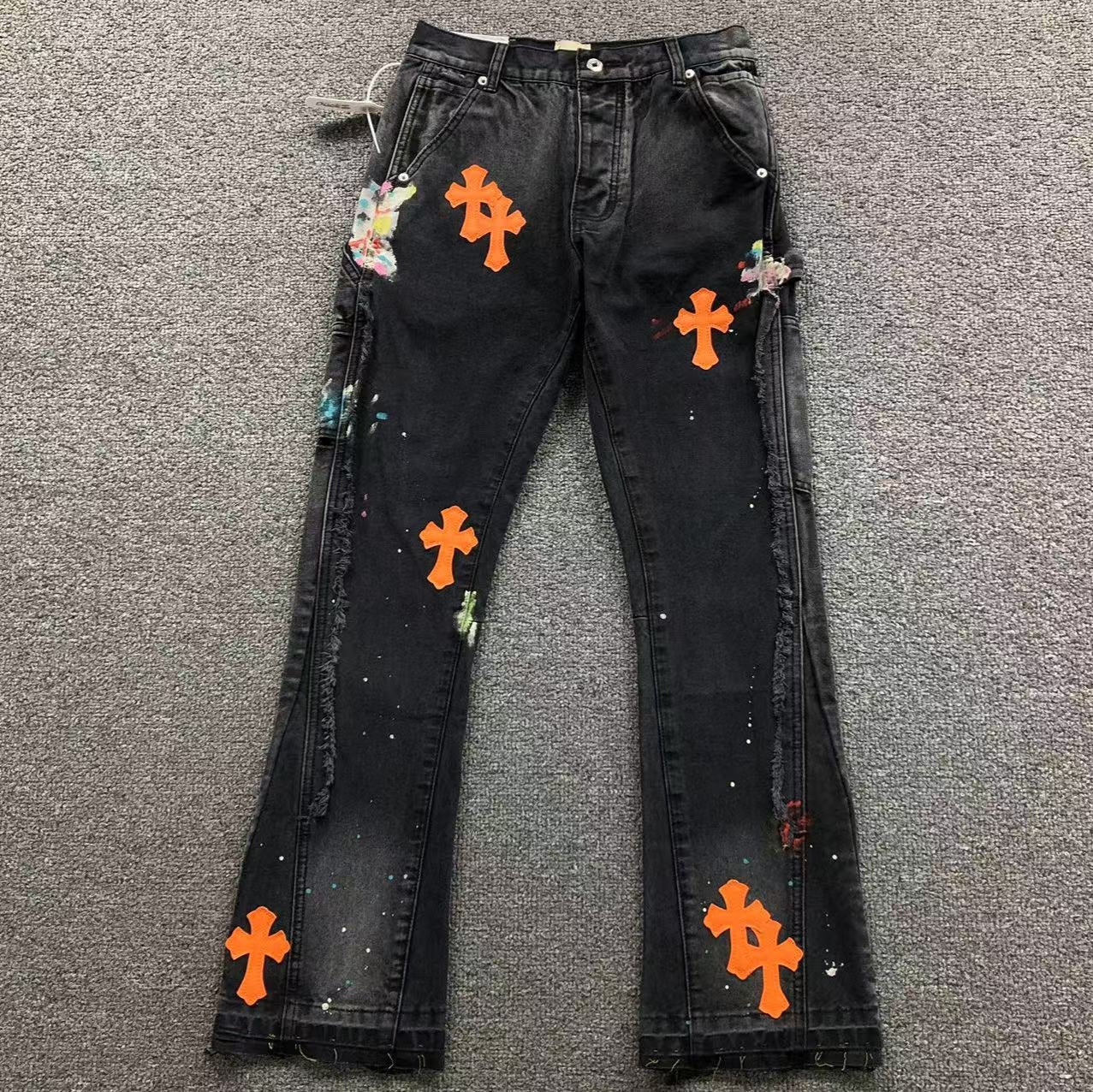 Orange Cross Patch Art Black Jeans™