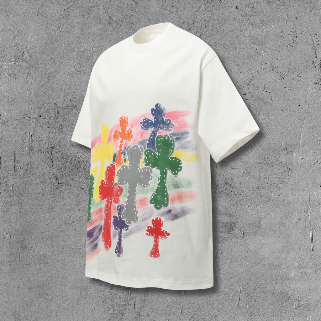 Painted Multicolor Cross White T-Shirt™