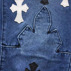 Brown Black & White Cross Patch Blue Denim Jeans™