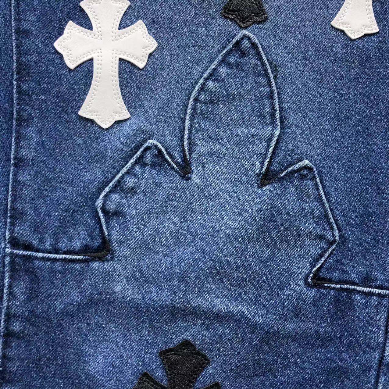 Brown Black & White Cross Patch Blue Denim Jeans™