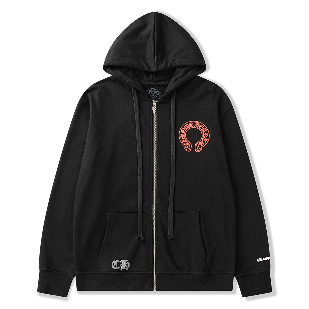 Red Horse Shoe Logo Black Full Zip Hoodie™