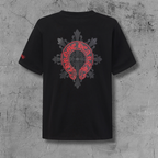 Red Horseshoe Ornate Cross Black T-Shirt™