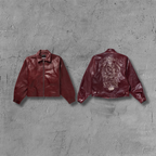 ER* Embroidered Graphic Burgundy Leather Jacket™