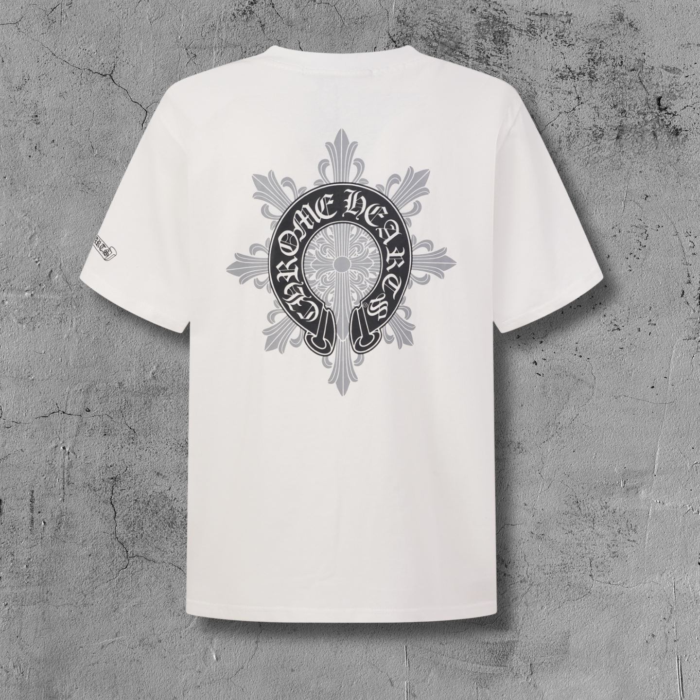 Black Horseshoe Ornate Cross White T-Shirt™