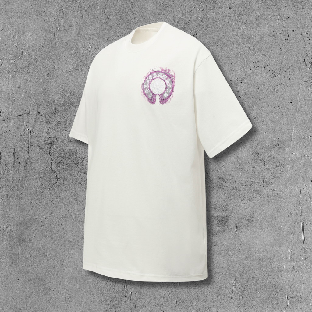 Pink Glow Embroidered Horseshoe White T-Shirt™