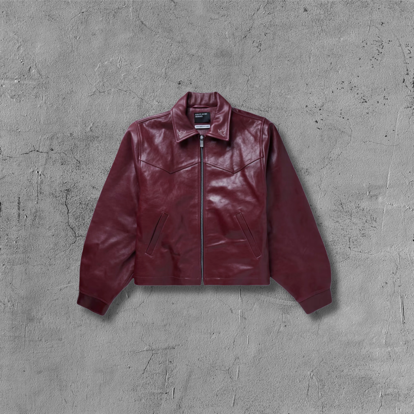 ER* Embroidered Graphic Burgundy Leather Jacket™