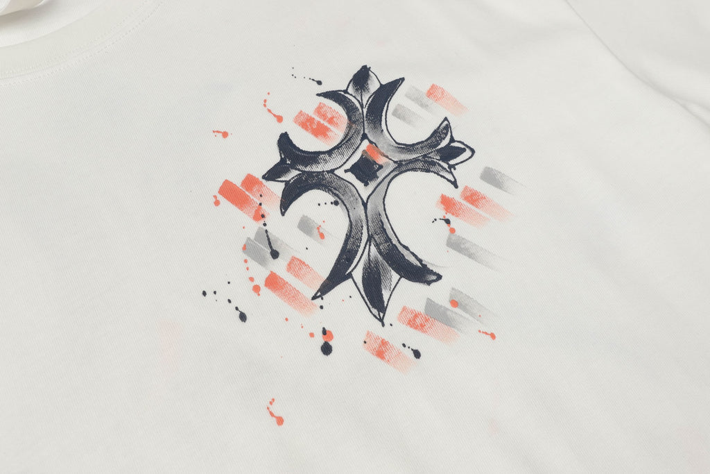 Brushstroke Cross Graphic White T-Shirt™