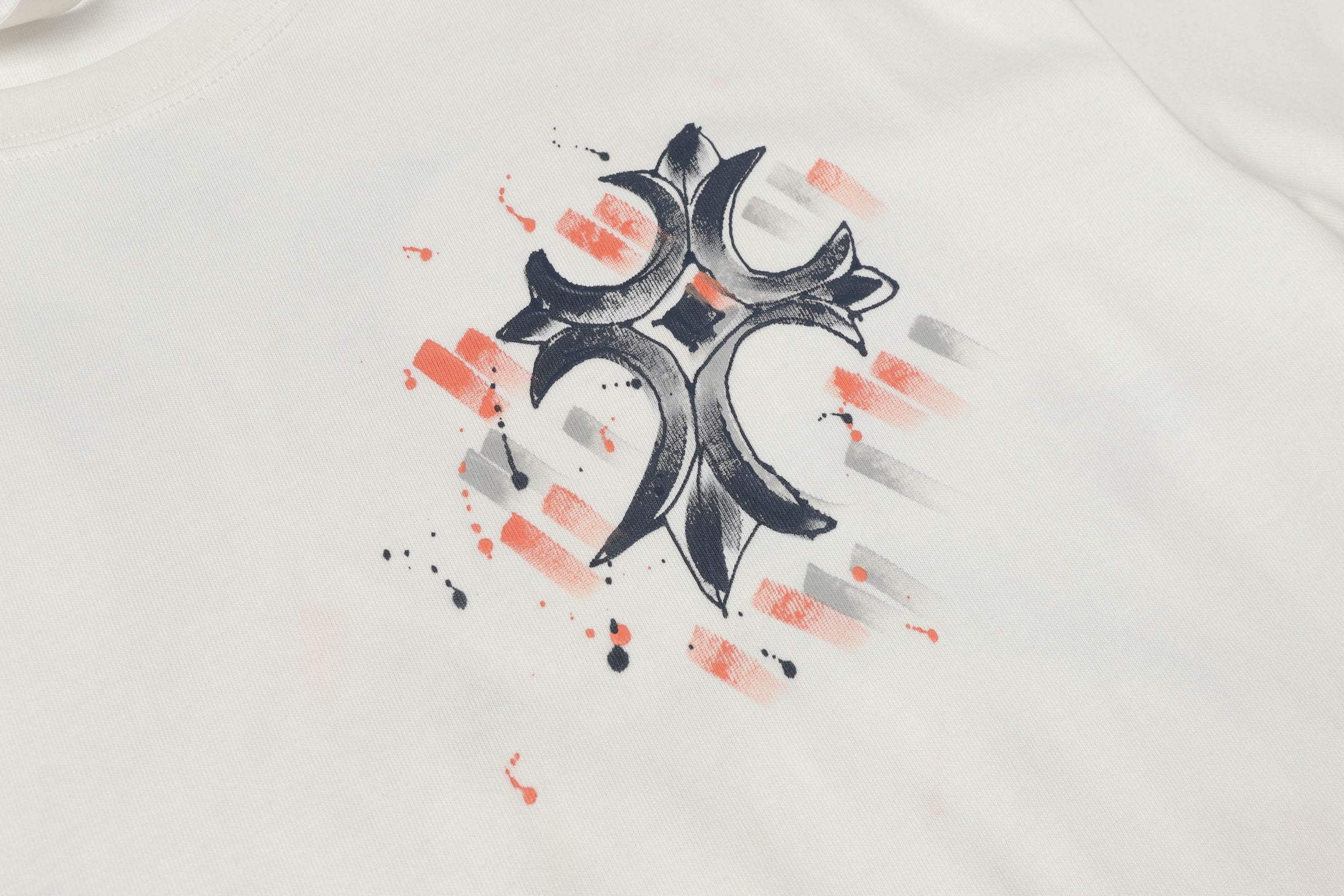 Brushstroke Cross Graphic White T-Shirt™