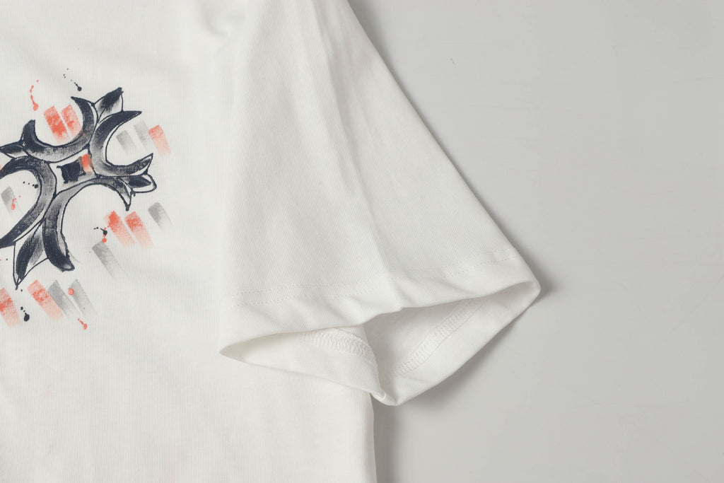 Brushstroke Cross Graphic White T-Shirt™