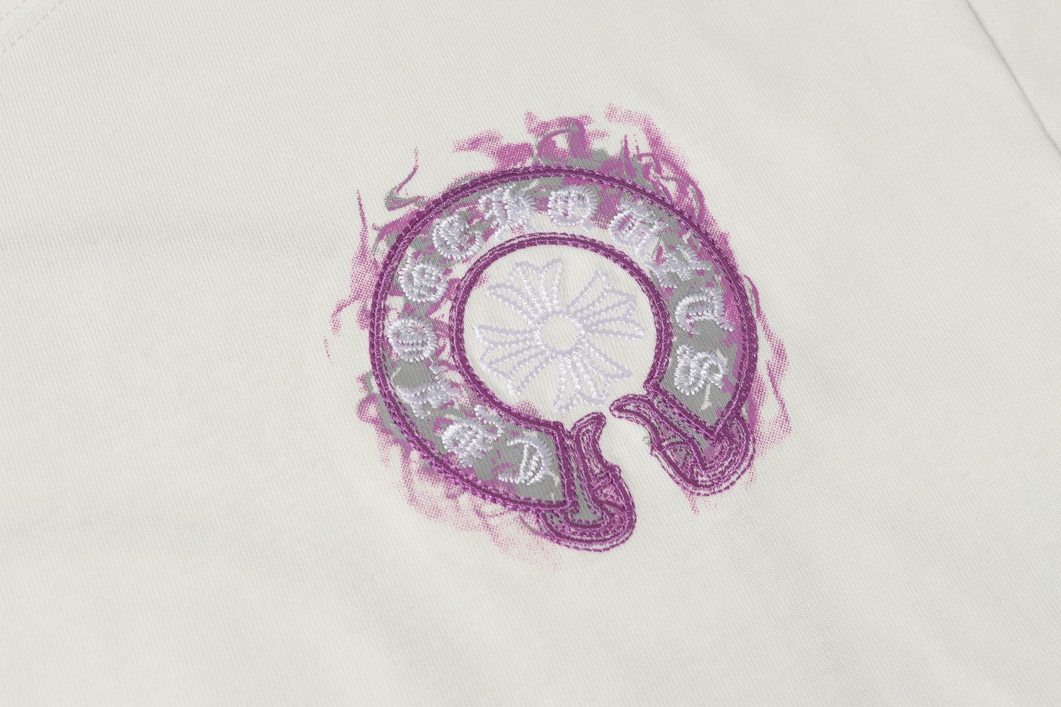 Pink Glow Embroidered Horseshoe White T-Shirt™