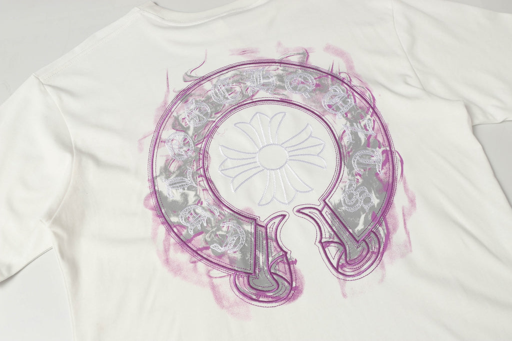 Pink Glow Embroidered Horseshoe White T-Shirt™