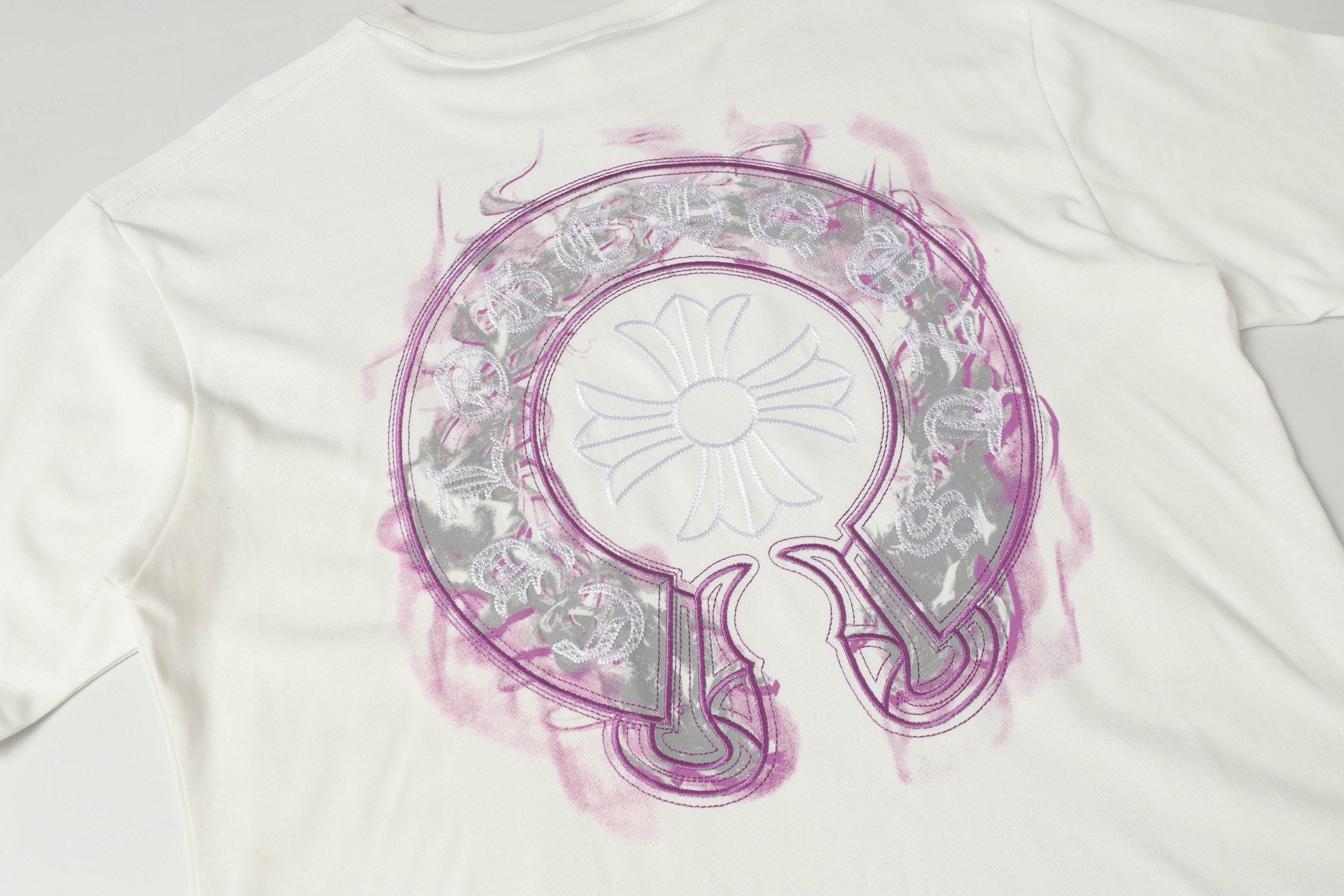 Pink Glow Embroidered Horseshoe White T-Shirt™