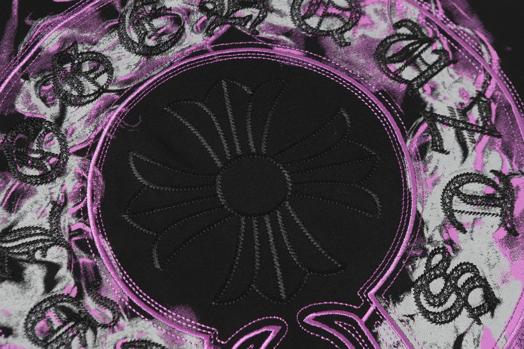 Pink Glow Embroidered Horseshoe Black T-Shirt™