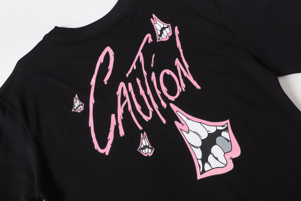 Pink Caution Graphic Black T-Shirt™