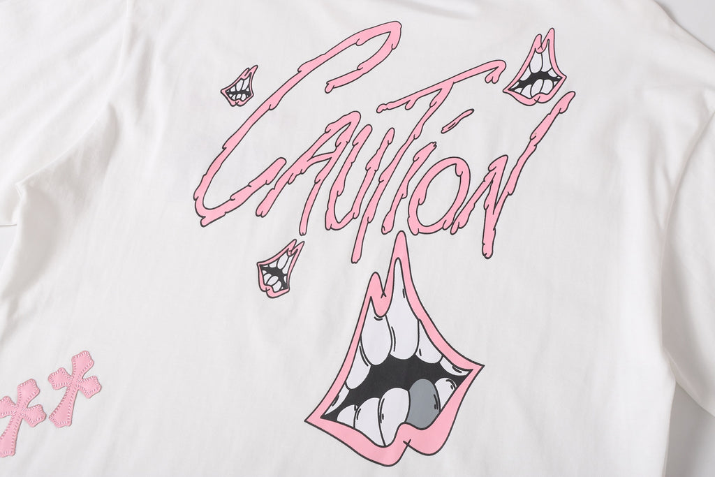 Pink Caution Graphic White T-Shirt™