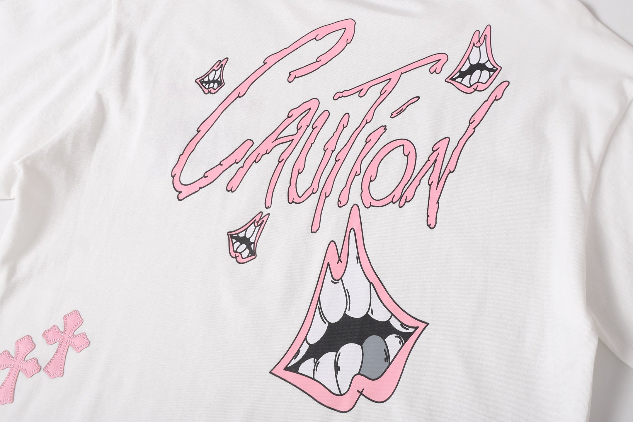 Pink Caution Graphic White T-Shirt™