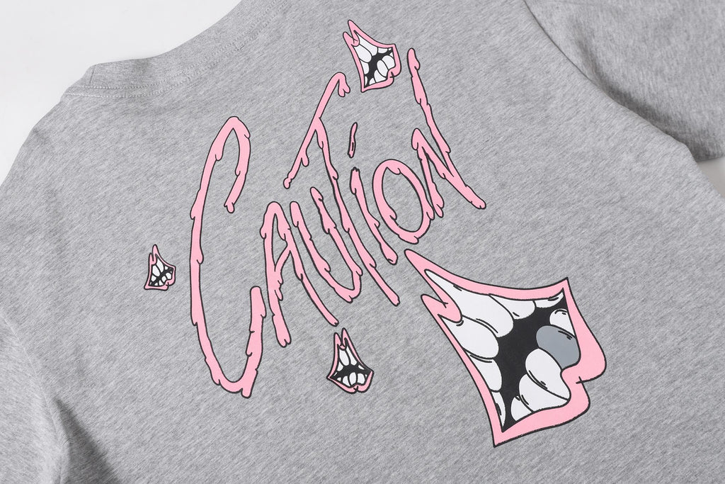 Pink Caution Graphic Grey T-Shirt™