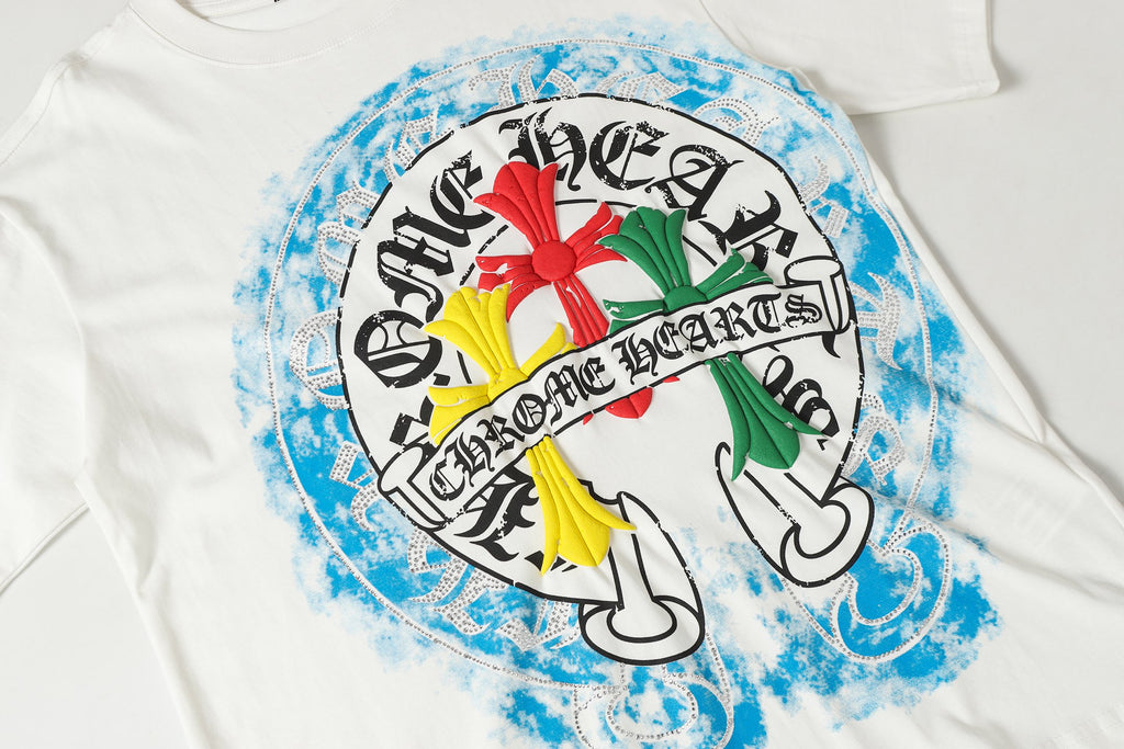Blue Halo Triple Colored Cross White T-Shirt™